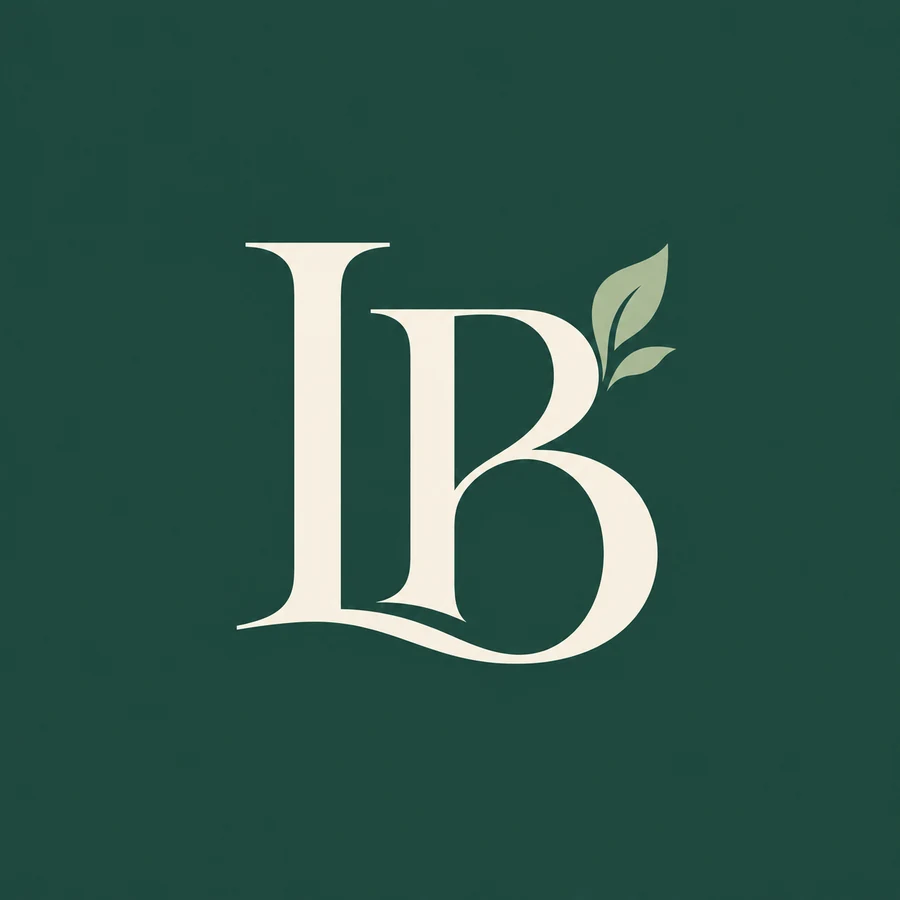Monograma LB originală LuxBook, cu frunză verde salvie
